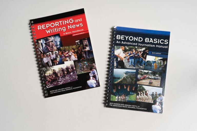 Cover design of the English-language journalism handbooks for IMMF, part of a multilingual series